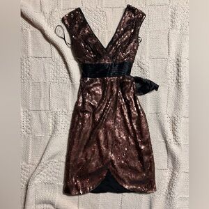 BCBGMAXAZRIA Reeve Taupe Sequined Mini Dress